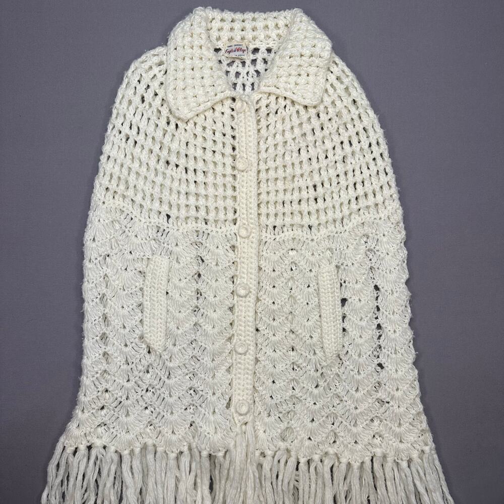 Vintage 1970’s English Village Hand Crocheted Button Front Poncho